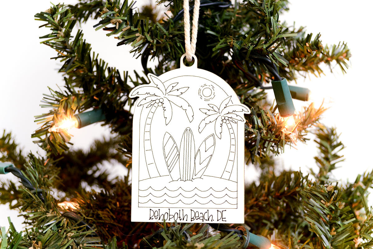 Custom Local Beach Ornament - Tall Surfboards - Set of 6