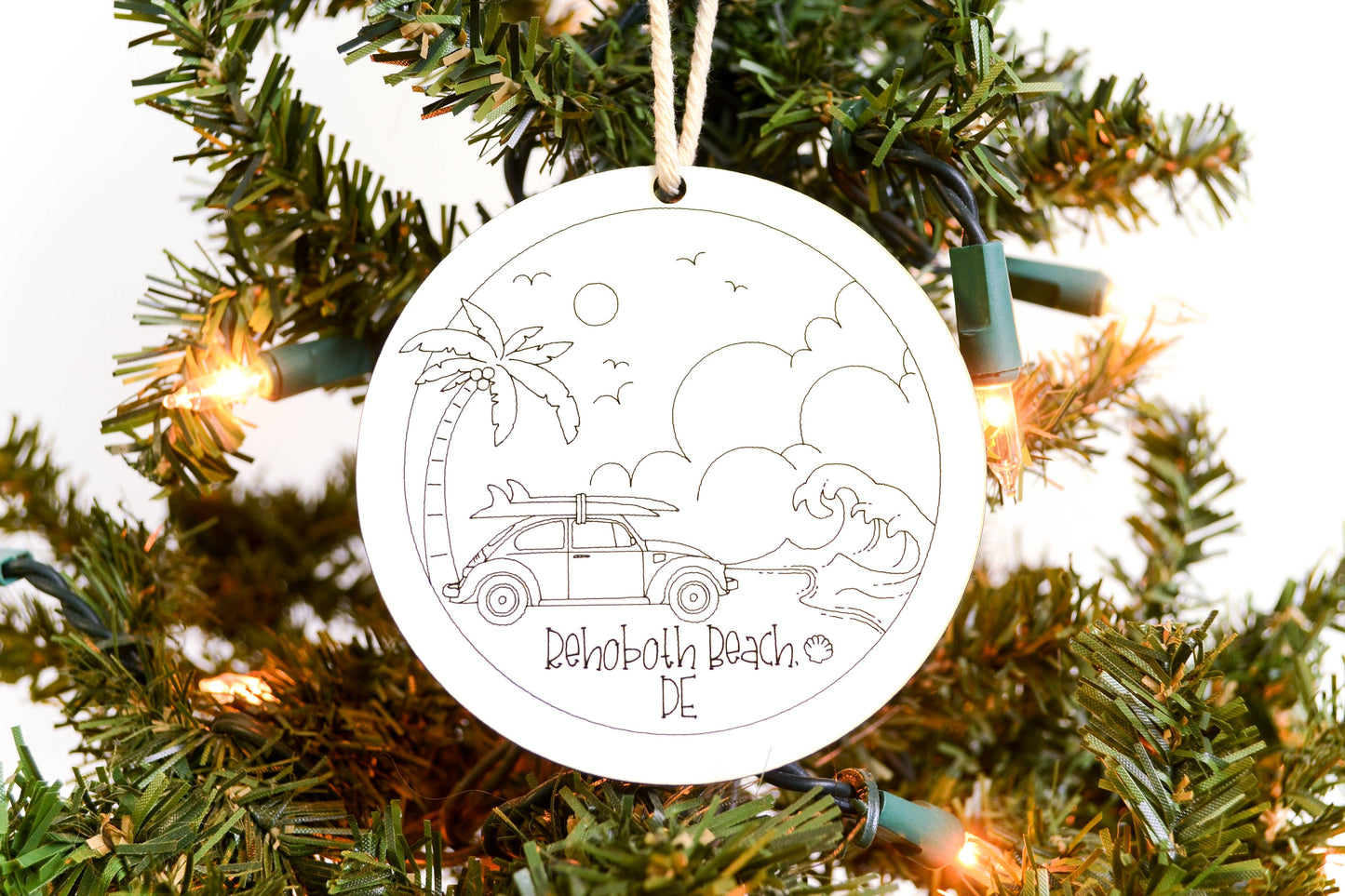 Custom Local Beach Ornament - Surf car -  Set of 6